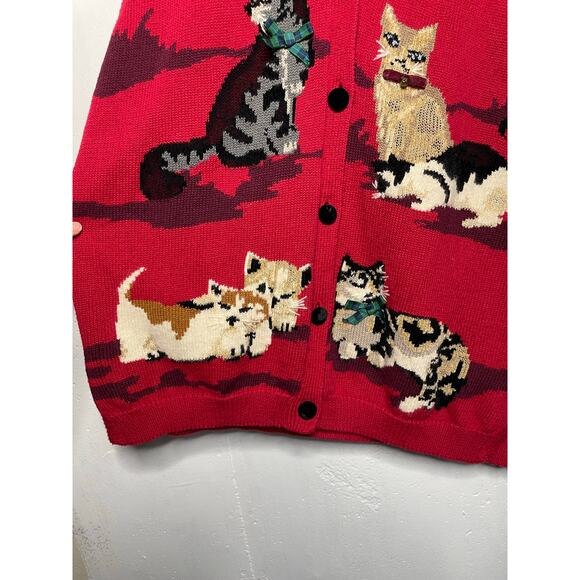 Vintage Cat sweater vest Susan Bristol Y2K 1995 Red Large - Picture 6 of 7
